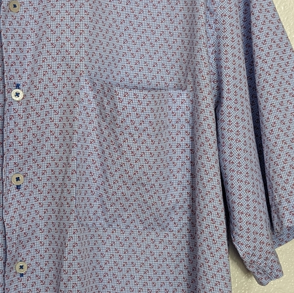 ALAN FLUSSER XL Nautical Button Up Shirt Short Sleeve Anchor Beach 100% Cotton - Picture 4 of 10